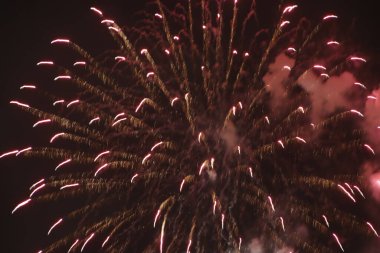 Gece gökyüzünde havai fişek gösterisi