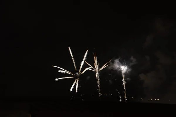 Exposição Fogos Artifício Céu Noturno — Fotografia de Stock