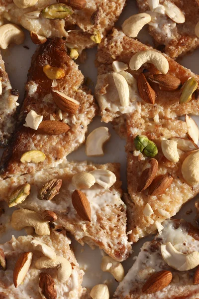 Shahi tukda (bread with reduced milk) is a dessert made with milk and bread. — Stock Photo, Image