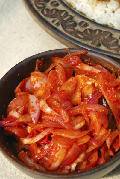 Cachemira chutney es una combinación de cebolla, zanahorias, especias mezcladas con azúcar y vinagre . —  Fotos de Stock