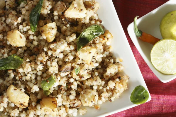 Sabudana Khichdi - Sauted sabudana, a dish commonly eaten on day — Stock Photo, Image