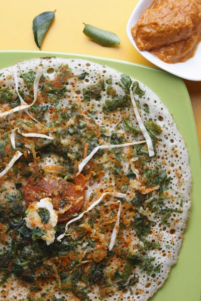 Methi dosa - a pancake made from fenugreek leaves from South India. — Stock Photo, Image