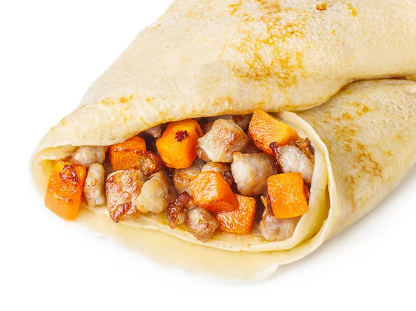 Crepe stuffed with meat closeup — Stock Photo, Image