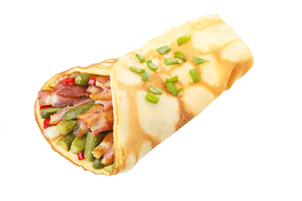 Crepe stuffed with bacon and tiny pickles — Stock Photo, Image