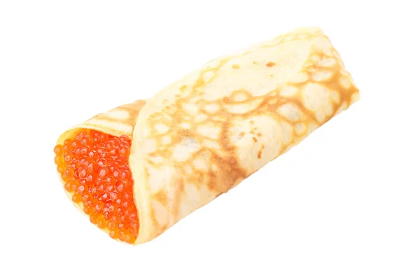 Crepe stuffed with red caviar — Stock Photo, Image