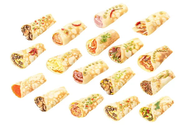 Collection of stuffed crepes — Stock Photo, Image