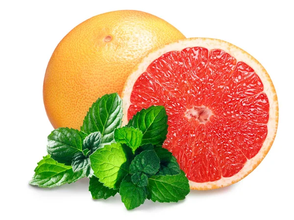 Grapefruit Mit Minzblättern Isoliert — Stockfoto