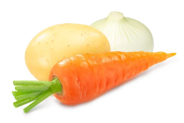 Whole Washed Carrot Potato White Onion Bulb Isolated — Stock Photo, Image