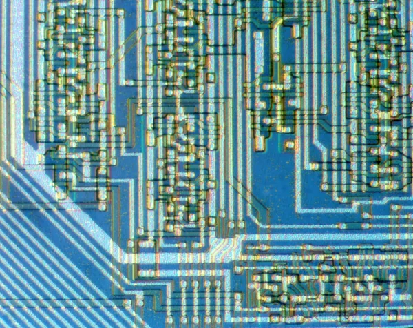 A scan from an electron microscope of an integrated circuit on a wafer used in quality control and inspection in manufacturing of computer chips
