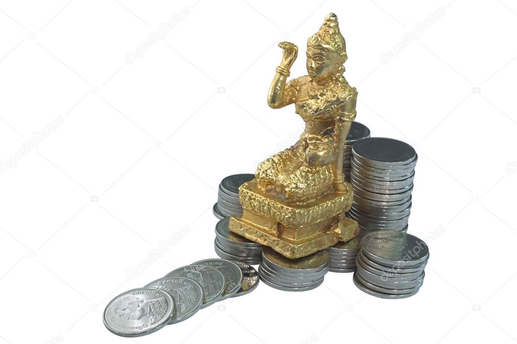 Thailand goddess of fortune sat over Thai baht money