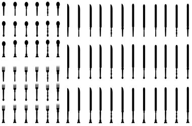 kaşık, çatal, bıçak ve tereyağı vektör grafikleri yayıldı