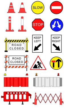 Traffic blockage objects vector set clipart
