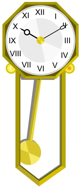 Wall mount romerska numeriska gyllene pendelur med crescent månen och solen ikon utan lutning grafisk vector — Stock vektor