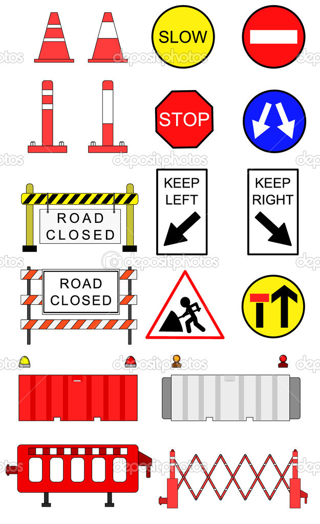 Traffic blockage objects vector set