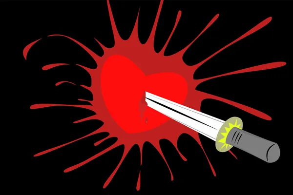 kan sıçrama ile kılıç tarafından duvarı deldi kalp