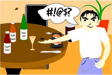 Cartoon character complains restaurant clipart