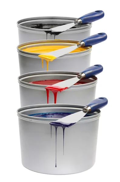 CMYK trowels, with printing ink — Stock Photo, Image