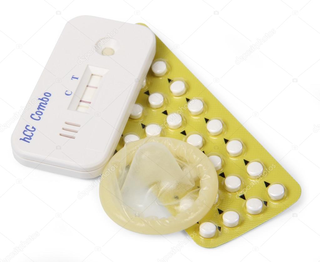 contraceptives on white background