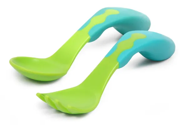 Kinderen plastic lepel en vork — Stockfoto