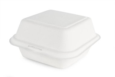 Yiyecek kutusu ya da konteynır beyaz arka planda izole edilmiş. Doğal kağıt malzemesinden yapılmış fast food paketi..