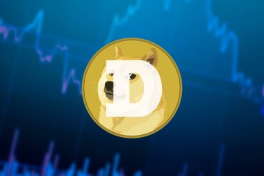 Dogecoin DOGE Kriptopara birimi. Döviz ve grafiğinde DOGE madeni para büyüme tablosu