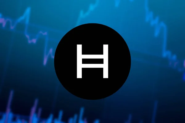 Hedera HBAR Cryptogeld. HBAR munt groei grafiek op de beurs, grafiek — Stockfoto