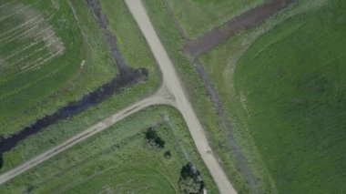 Yeşil ve altın tarlalar hava aracı görüntüsü gün batımı