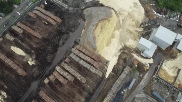 Deforestation of Russia, environmental problems, sawdust, dirt, drone flight — Stock video