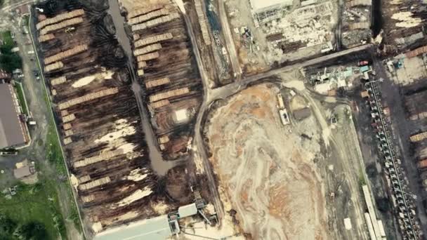 Deforestation of Russia, environmental problems, sawdust, dirt, drone flight — Stockvideo