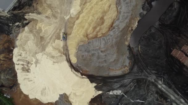 Η αποψίλωση των δασών της Ρωσίας, περιβαλλοντικά προβλήματα, πριονίδι, βρωμιά, drone πτήσης — Αρχείο Βίντεο