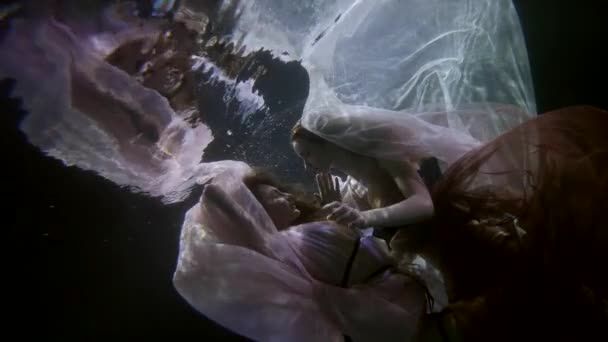 Romantic and sensual imaginings about two sexy female fairy underwater, pair of lesbians — Stockvideo