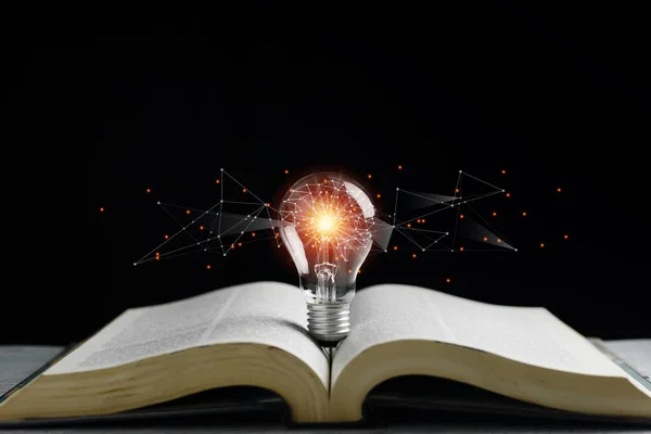 Lâmpadas Com Polígono Cérebro Abstrato Livros Criatividade Inspiração Aprendizagem Negócios — Fotografia de Stock