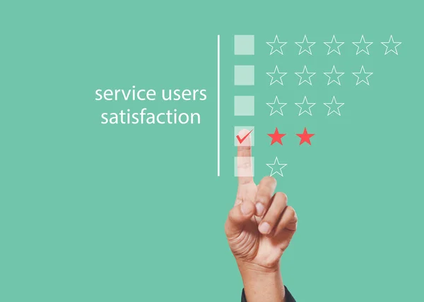 Satisfação Com Conceito Usuários Serviços Mãos Homem Dedo Satisfação Cliente — Fotografia de Stock