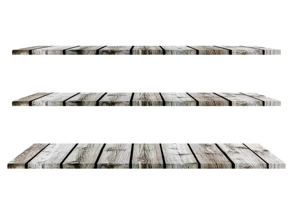 Collection Wooden Empty Shelves Isolated White Background Clipping Path Mockup — Foto de Stock