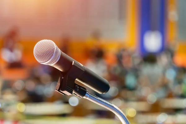 microphone in event meeting conference. presentation public, studio broadcast. mic speech conference for talk on podium in seminar room.