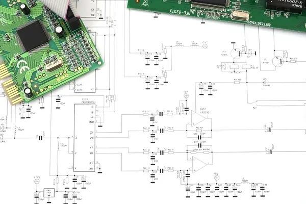 Circuit boards and electronic scheme — Stock Photo, Image