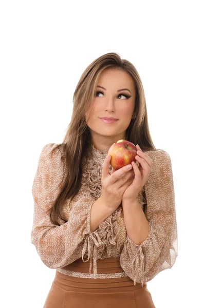 Unga lärare njuter av ett äpple — Stockfoto