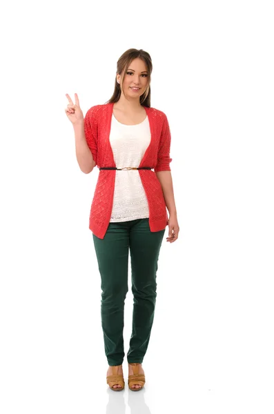 Portrait of a student showing the peace sign — Stock Photo, Image