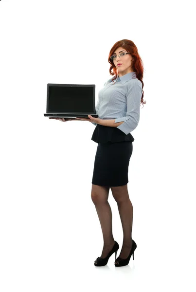 Business woman presenting a laptop Royalty Free Stock Images