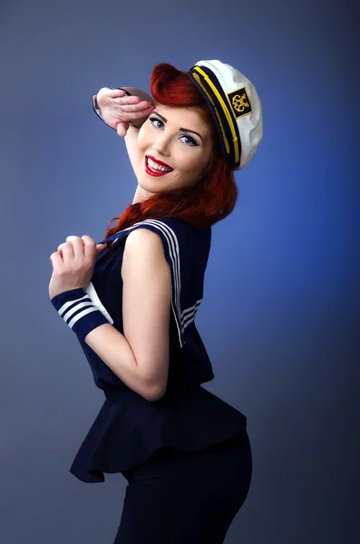 Námořník pin se dívka zdravit — Stock fotografie