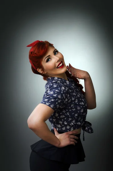 Happy young woman posing in retro outfit — Stock Photo, Image