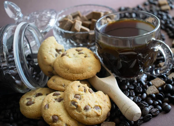 Ontbijt Setting Met Koffie Koekjes Stockfoto