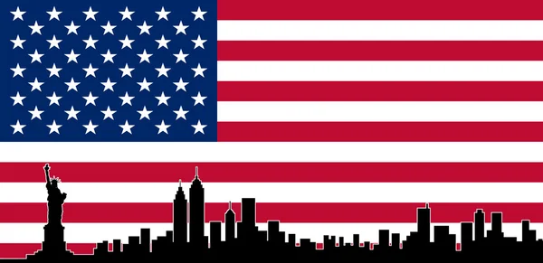 USA kleur vlag vector skyline van new york stad — Stockvector