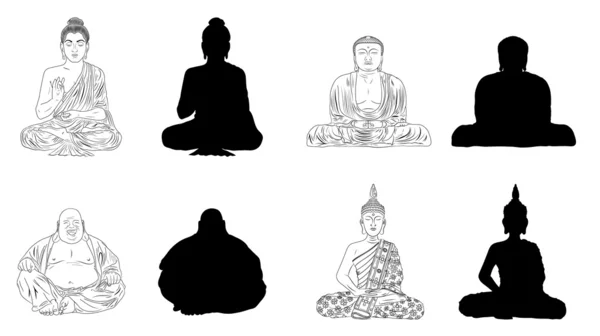 Buddha black vector illustration umriss & silhouetten — Stockvektor