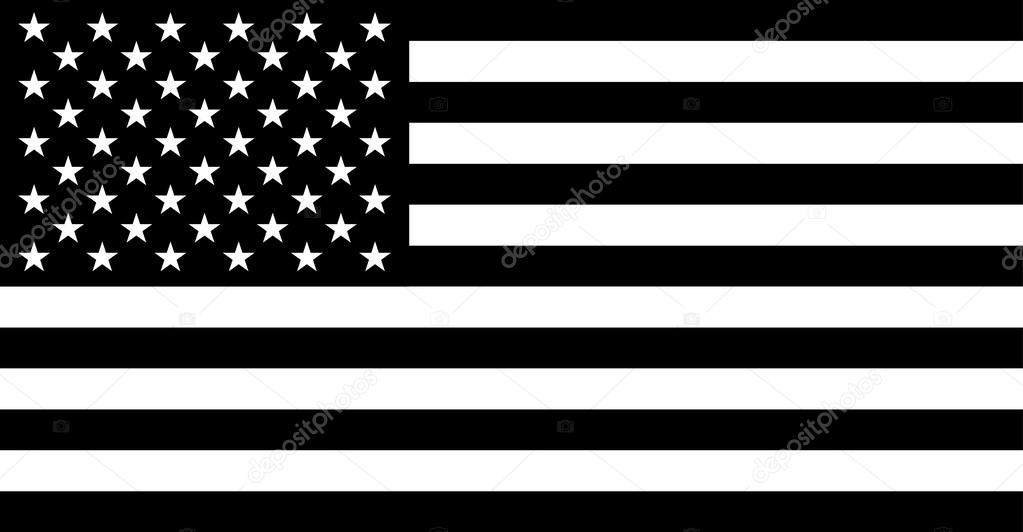 American USA Flag Real Proportions Black Vector Illustration