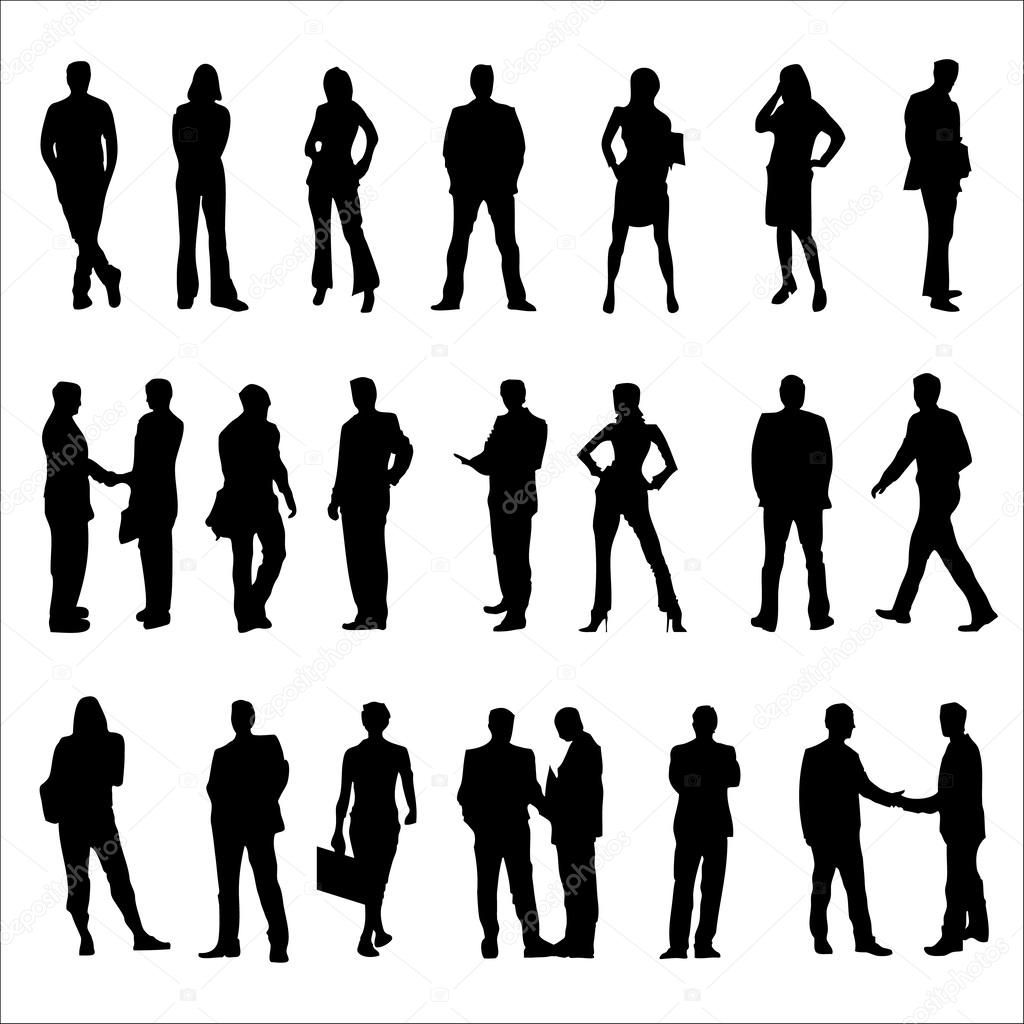 Business People Black Silhouette Vector Illustrations