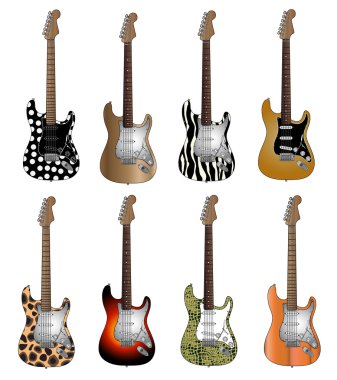 sekiz lüks renk elektrik gitar vektör çizim seti