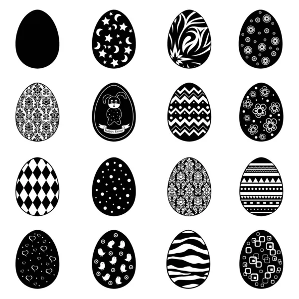 Set de Vector Negro Ilustración Huevo de Pascua Silueta — Archivo Imágenes Vectoriales