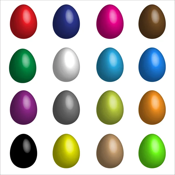 Set de Dieciséis Huevos de Color Básico de Pascua — Archivo Imágenes Vectoriales