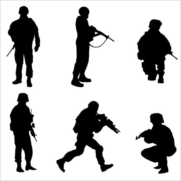 Siluetas de soldado negro Ilustración vectorial — Vector de stock